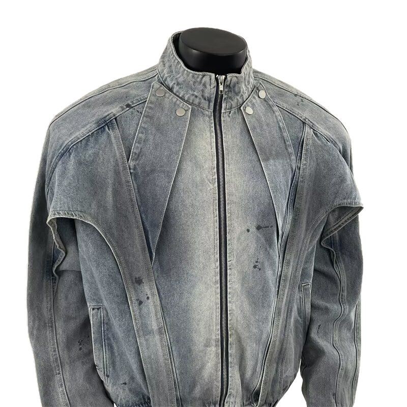 Street Fashion Vibes - Giacca di jeans sporca invecchiata da