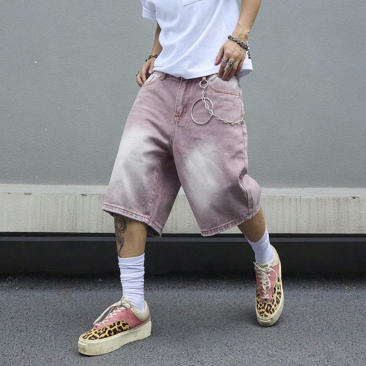 Street Fashion Art - Pantaloncini da uomo in denim rosa