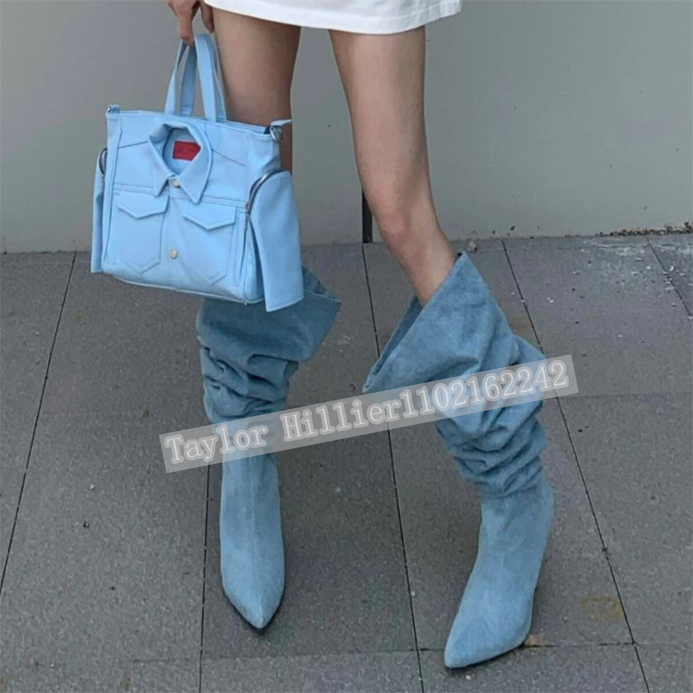 Street Fashion Runway - Stivali da Donna in Denim Blu