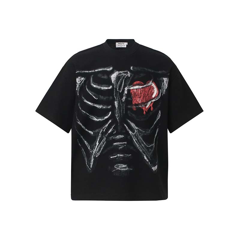 Street Fashion Vibes - T-shirt hip-hop scheletro di moda da