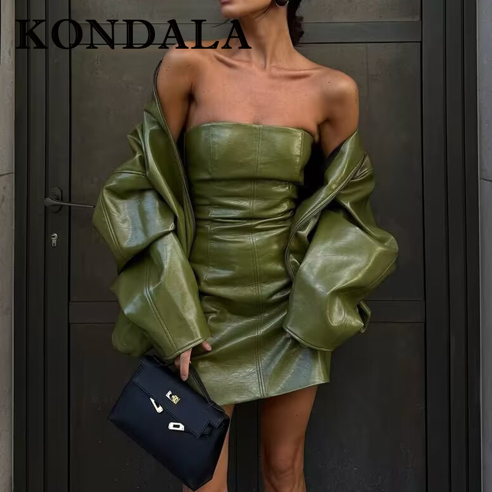Fashion Street Night - KONDALA Chic Streetwear Verde PU Solido