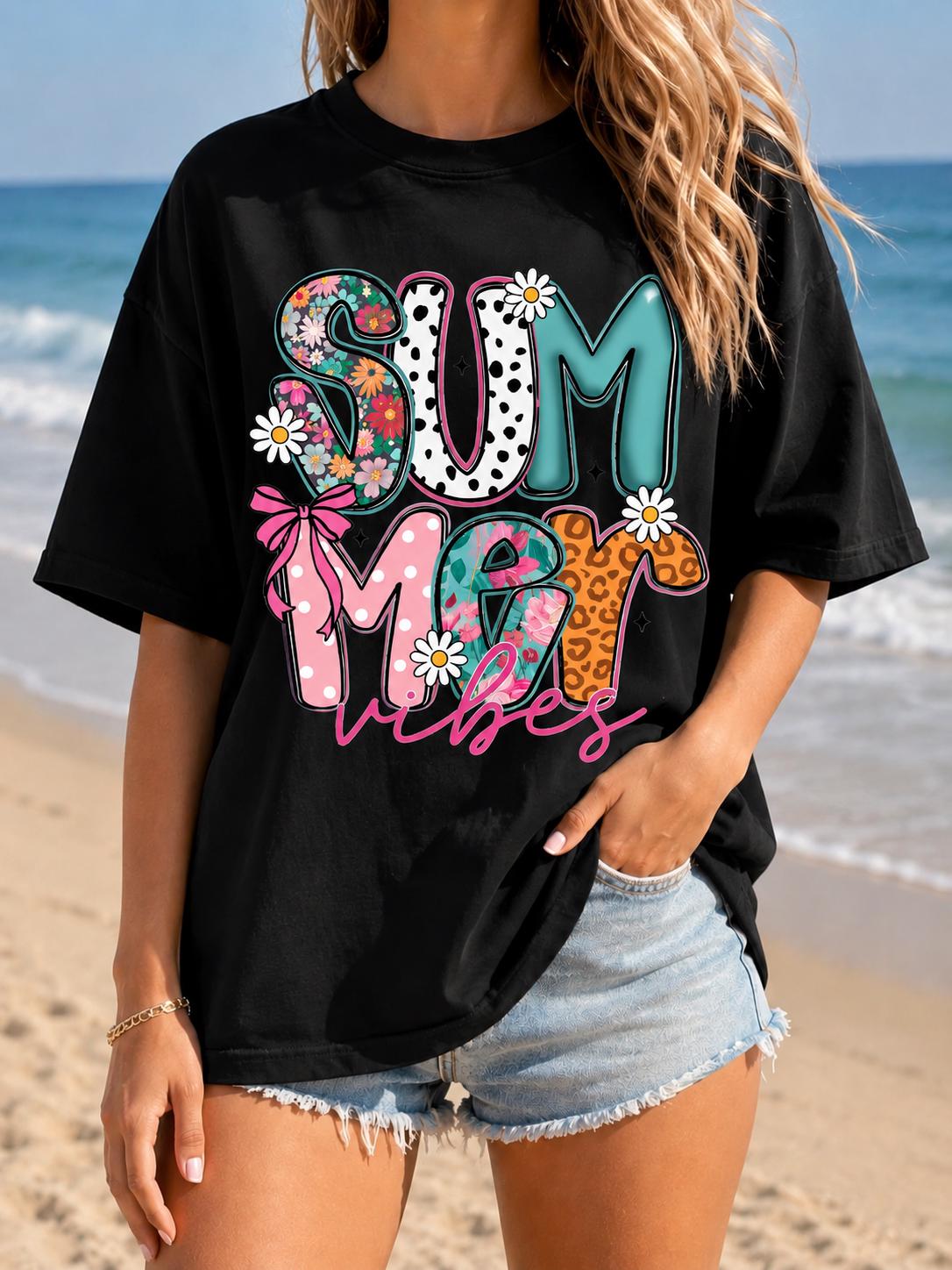 Street Fashion Vibes - Maglietta grafica Summer Vibes con stampa