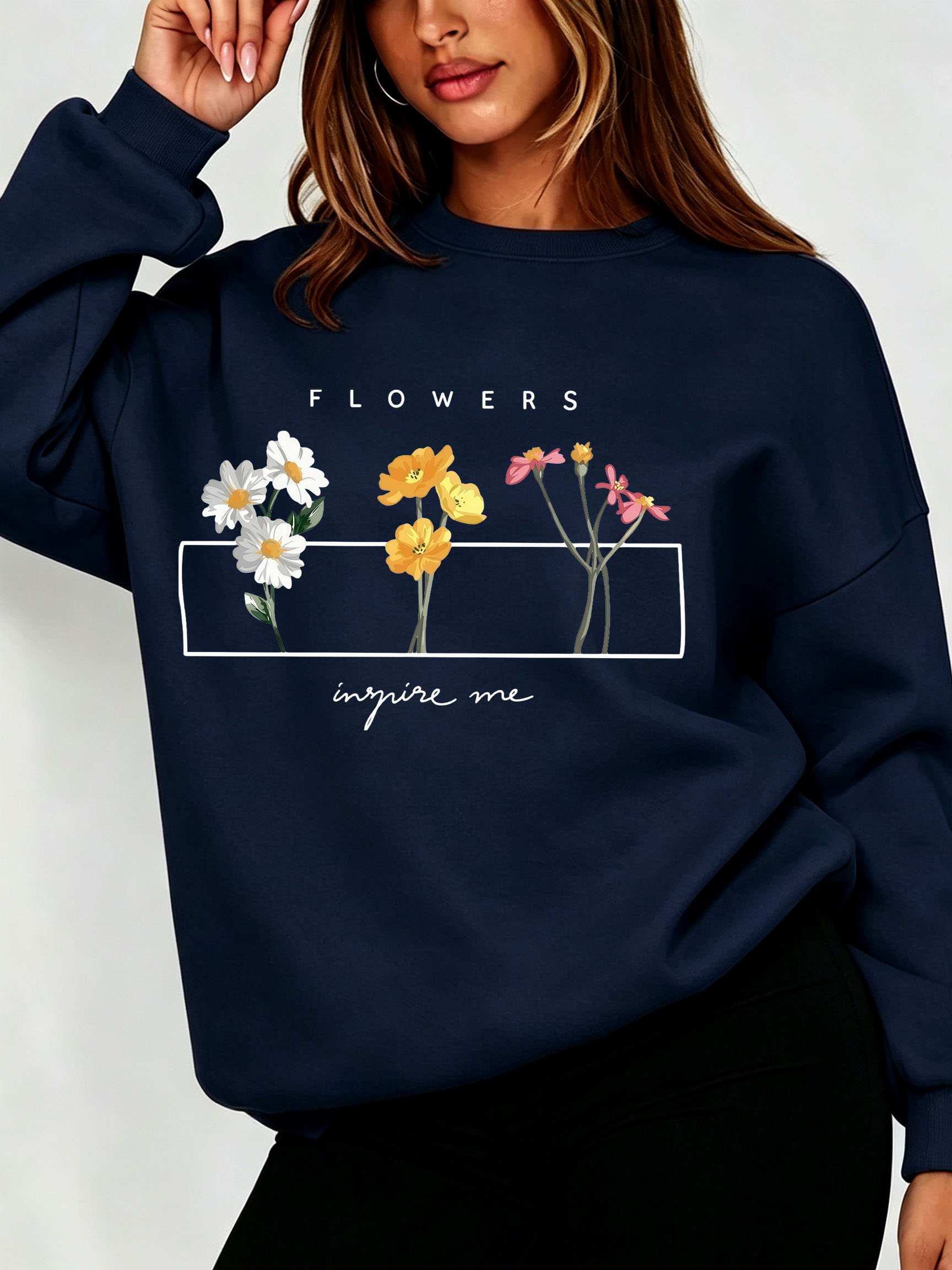 Oversized Crewneck Fleece - Felpa da donna Daisy con stampa